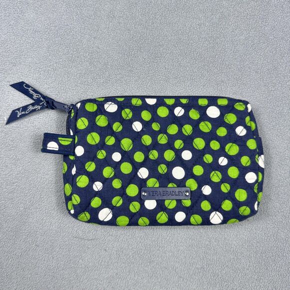 Vera Bradley Handbags - Vera Bradley Cosmetic Makeup Bag Pouch Quilted Go Wild Navy Green Polka Dot
